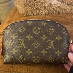 Designer inspird Monogram Canvas Pouch in Brown and Gold